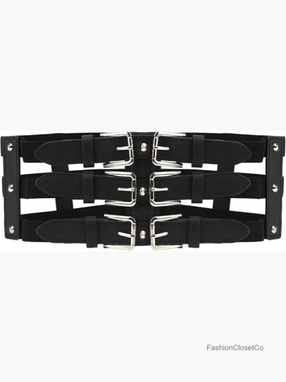 PU Leather Wide Waist Belt with Rivet and Snap Closure Stretchy Corset Belt